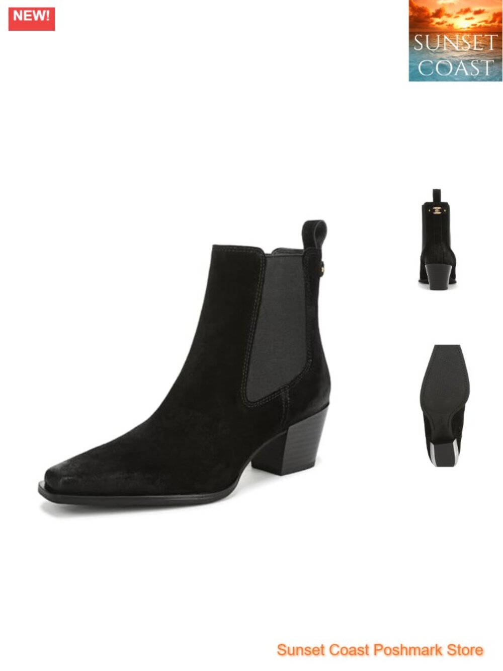 Leather Pointed Toe Block Heel Ankle Bootie